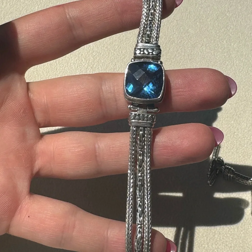 SARDA 925 Sterling Silver lab created Sapphire bracelet 28g - Picture 3 of 15